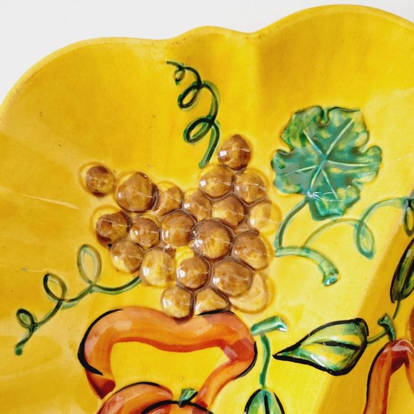 California Pottery Divided Platter, Yellow/Orange, Hand Painted Fruit Decor USA - Picture 3 of 10